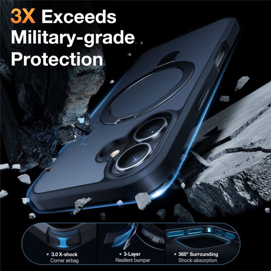 TORRAS Ostand Q1 Guardian Series for iPhone 16 Plus Case Kickstand Phone Cover | Compatible with MagSafe