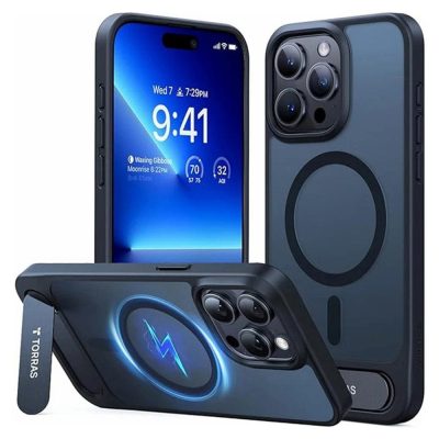 TORRAS Ostand L1 Series For iPhone 15 Pro Max Case Kickstand TPU+PC Phone Cover Compatible with MagSafe Black by The Case Factory