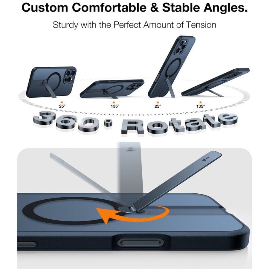 TORRAS Pstand Spin Series For iPhone 16 Pro Case Compatible with MagSafe Rotating Kickstand TPU+PC Phone Cover by The Case Factory