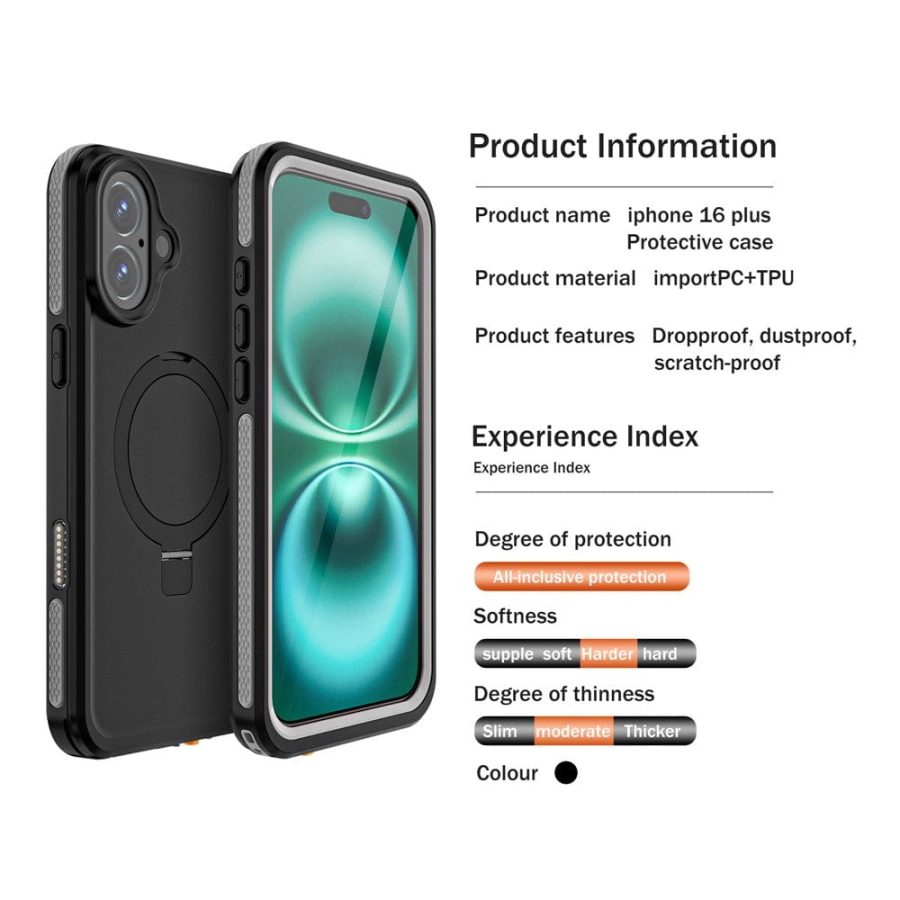 6601126213A-2 REDPEPPER IP68 Waterproof Case For iPhone 16 Plus Phone Back Cover Kickstand | Compatible with MagSafe