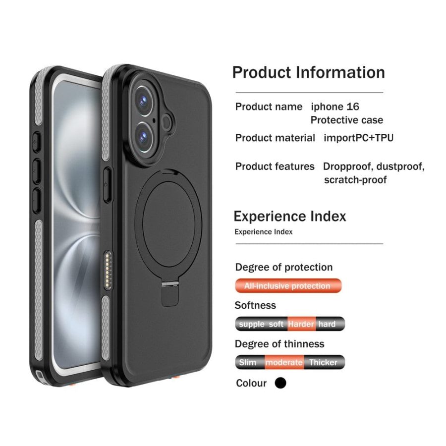 6601126215A-2 REDPEPPER IP68 Waterproof Case For iPhone 16 Phone Back Cover Kickstand | Compatible with MagSafe