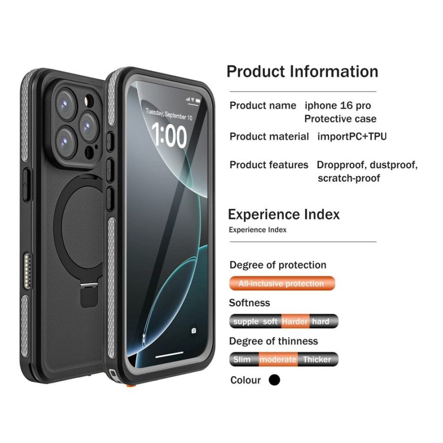 6601126216A-2 REDPEPPER IP68 Waterproof Case For iPhone 16 Pro Phone Back Cover Kickstand | Compatible with MagSafe