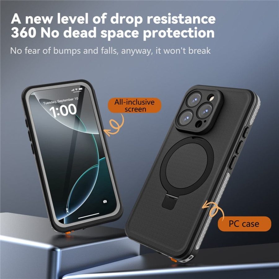 6601126216A-3 REDPEPPER IP68 Waterproof Case For iPhone 16 Pro Phone Back Cover Kickstand | Compatible with MagSafe