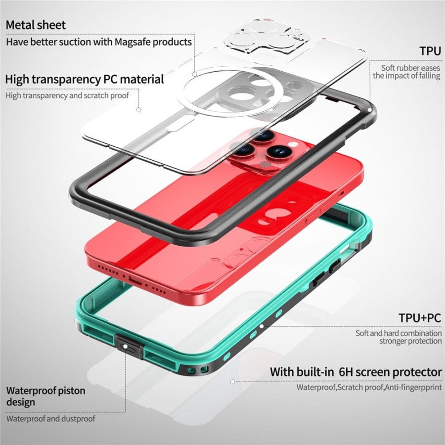 6601129795A-11 REDPEPPER Dot+ Series For iPhone 15 Pro Max Case IP68 Waterproof Clear Phone Cover | Compatible with MagSafe