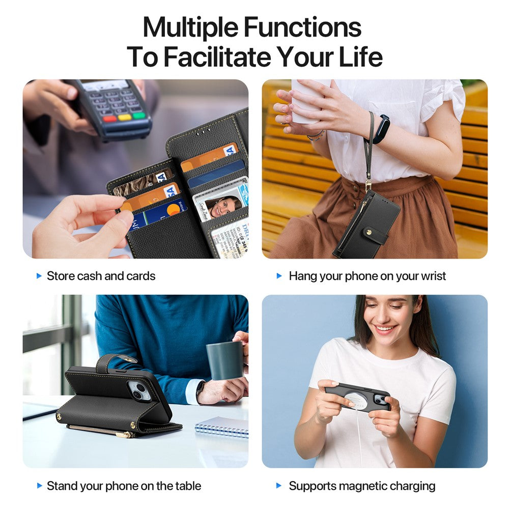 DUX DUCIS Lawa Series for iPhone 15 Plus Case Detachable Zipper Wallet Cowhide Leather Cover | Compatible with MagSafe - Image 4