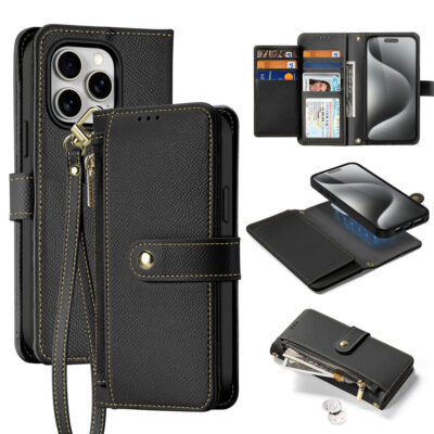 DUX DUCIS Lawa Series for iPhone 15 Pro Case Detachable Zipper Wallet Cowhide Leather Cover | Compatible with MagSafe