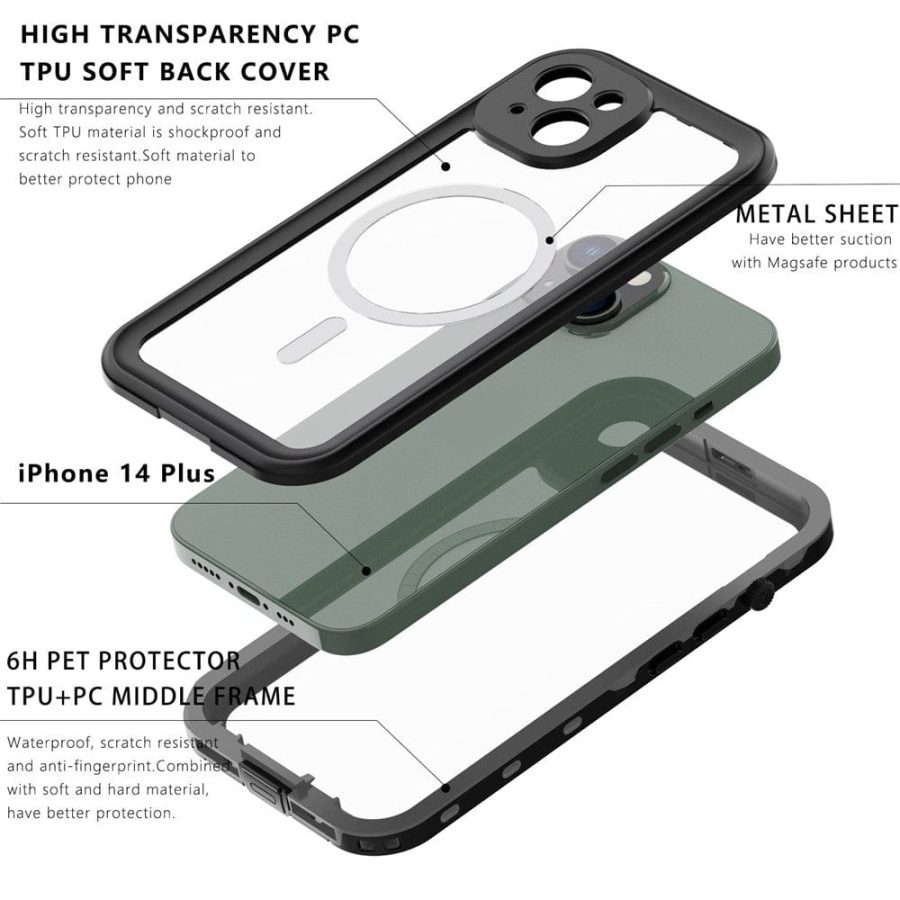 REDPEPPER Dot+ Series For iPhone 14 Plus Case IP68 Waterproof Clear Phone Cover | Compatible with MagSafe