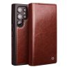 QIALINO For Samsung Galaxy S25 Ultra Wallet Case Waxy Genuine Leather Flip Phone Cover