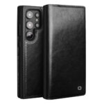 QIALINO For Samsung Galaxy S25 Ultra Wallet Case Waxy Genuine Leather Flip Phone Cover