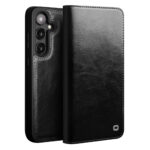 QIALINO For Samsung Galaxy S25+ Wallet Case Waxy Genuine Leather Flip Phone Cover