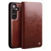 6601132742A-1 QIALINO For Samsung Galaxy S25 Case Wallet Flip Stand Waxy Genuine Leather Phone Cover