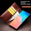 6601132742A-3 QIALINO For Samsung Galaxy S25 Case Wallet Flip Stand Waxy Genuine Leather Phone Cover