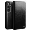 6601132742B-1 QIALINO For Samsung Galaxy S25 Case Wallet Flip Stand Waxy Genuine Leather Phone Cover