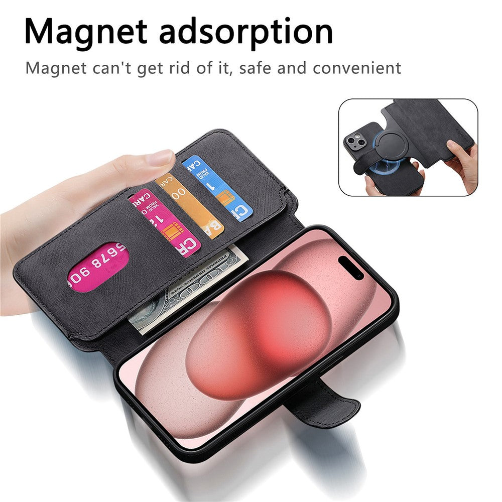 CASENEO MW-03 For iPhone 15 Plus Case Magnetic Detachable Wallet Leather Flip Phone Cover - Image 12