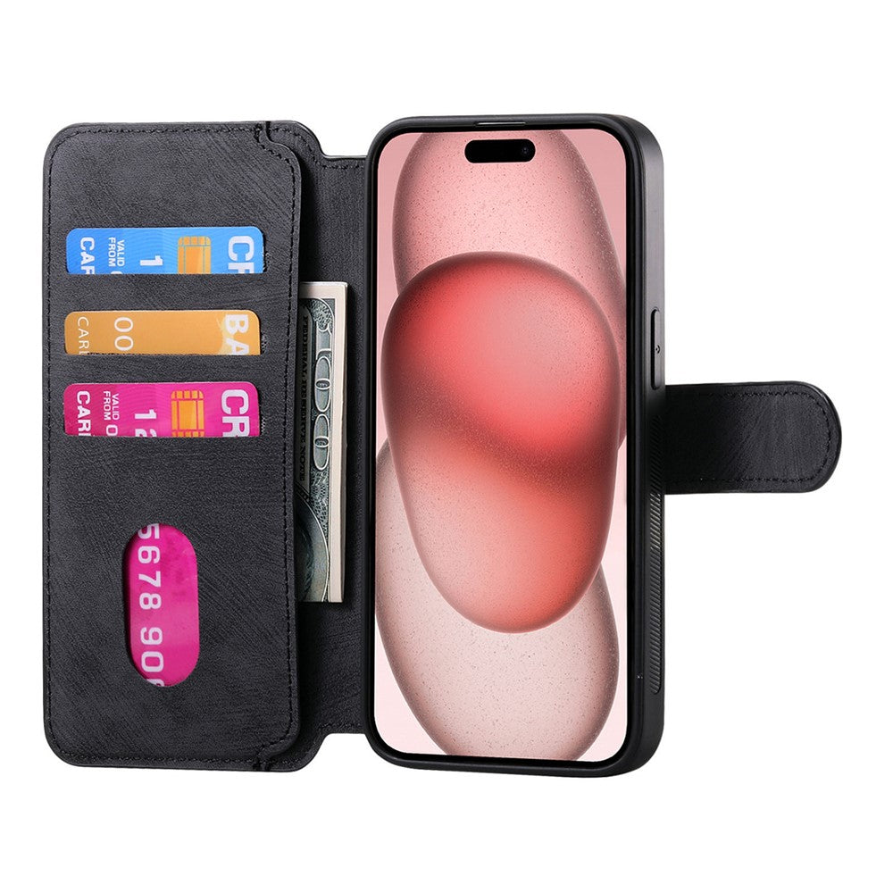 CASENEO MW-03 For iPhone 15 Plus Case Magnetic Detachable Wallet Leather Flip Phone Cover - Image 2