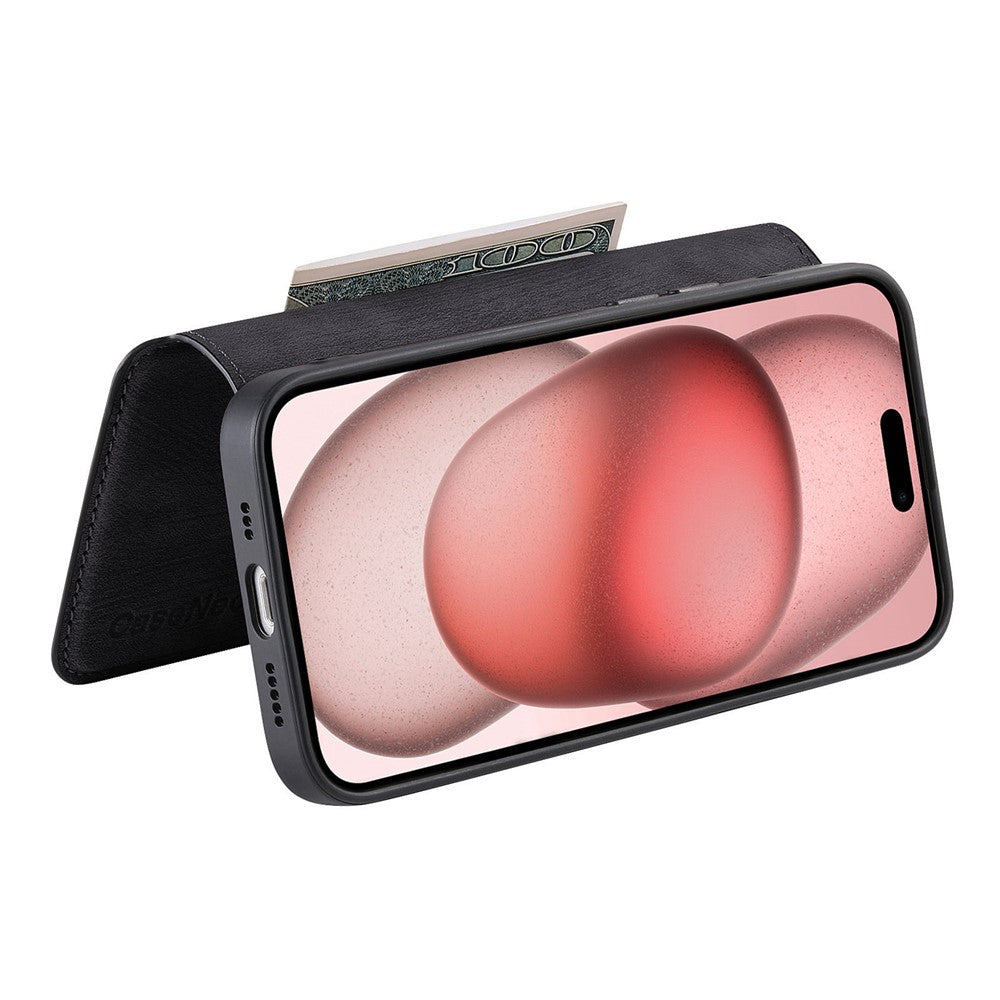 CASENEO MW-03 For iPhone 15 Plus Case Magnetic Detachable Wallet Leather Flip Phone Cover - Image 3