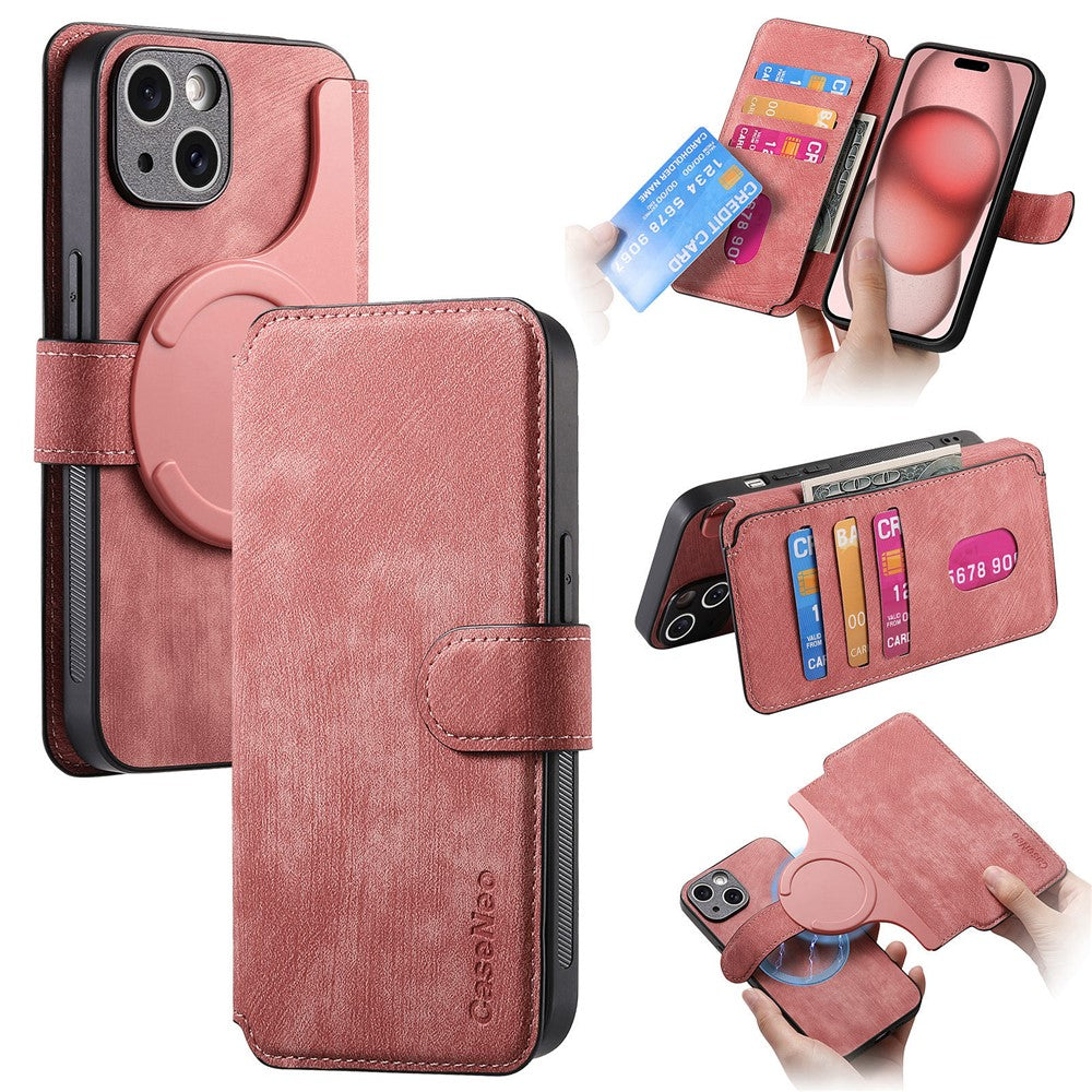 CASENEO MW-03 For iPhone 15 Plus Case Magnetic Detachable Wallet Leather Flip Phone Cover - Image 18