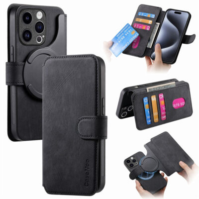CASENEO MW-03 For iPhone 15 Pro Max Case Magnetic Detachable Wallet Leather Flip Phone Cover