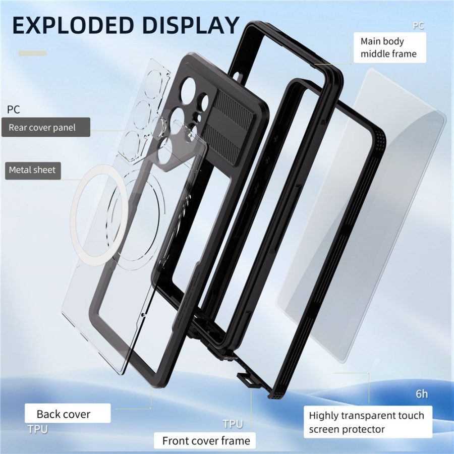 6601135173A-10 REDPEPPER For Samsung Galaxy S25 Ultra IP68 Waterproof Magnetic Case Clear Phone Cover