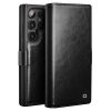 6601135305A-1 QIALINO For Samsung Galaxy S25 Ultra Wallet Case Waxy Genuine Leather Flip Phone Cover with Magnetic Closure
