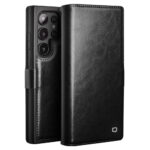 QIALINO For Samsung Galaxy S25 Ultra Wallet Case Waxy Genuine Leather Flip Phone Cover with Magnetic Closure