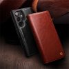 6601135305A-2 QIALINO For Samsung Galaxy S25 Ultra Wallet Case Waxy Genuine Leather Flip Phone Cover with Magnetic Closure