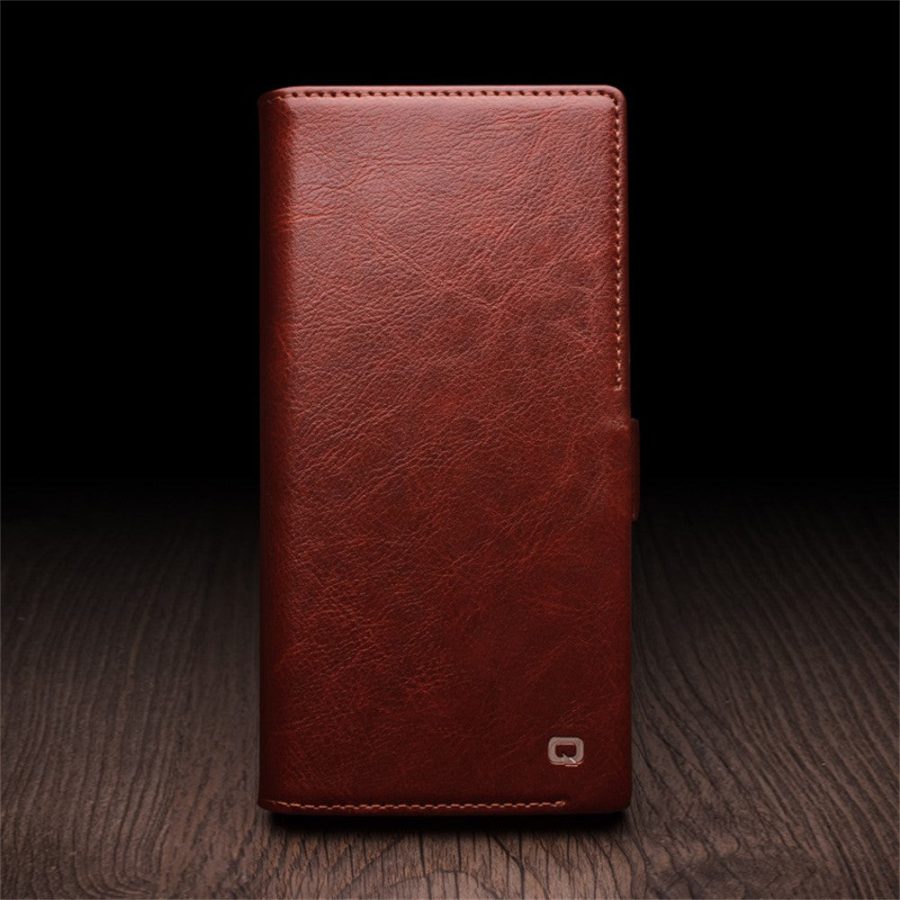 6601135305A-4 QIALINO For Samsung Galaxy S25 Ultra Wallet Case Waxy Genuine Leather Flip Phone Cover with Magnetic Closure