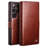 QIALINO For Samsung Galaxy S25 Ultra Wallet Case Waxy Genuine Leather Flip Phone Cover with Magnetic Closure