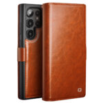 QIALINO For Samsung Galaxy S25 Ultra Wallet Case Waxy Genuine Leather Flip Phone Cover with Magnetic Closure