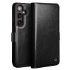 QIALINO For Samsung Galaxy S25+ Wallet Case Waxy Genuine Leather Magnetic Closure Flip Phone Cover