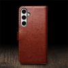 6601135311A-3 QIALINO For Samsung Galaxy S24 FE Wallet Case Waxy Genuine Cow Leather Flip Phone Cover