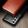 6601135311A-6 QIALINO For Samsung Galaxy S24 FE Wallet Case Waxy Genuine Cow Leather Flip Phone Cover