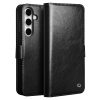 6601135311B-1 QIALINO For Samsung Galaxy S24 FE Wallet Case Waxy Genuine Cow Leather Flip Phone Cover