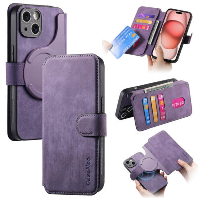 CASENEO MW-03 For iPhone 14 Plus Case Magnetic Detachable Wallet Leather Flip Phone Cover
