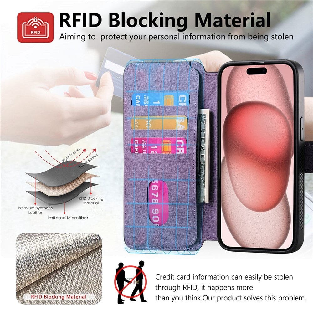 CASENEO MW-03 For iPhone 15 Plus Case Magnetic Detachable Wallet Leather Flip Phone Cover - Image 12