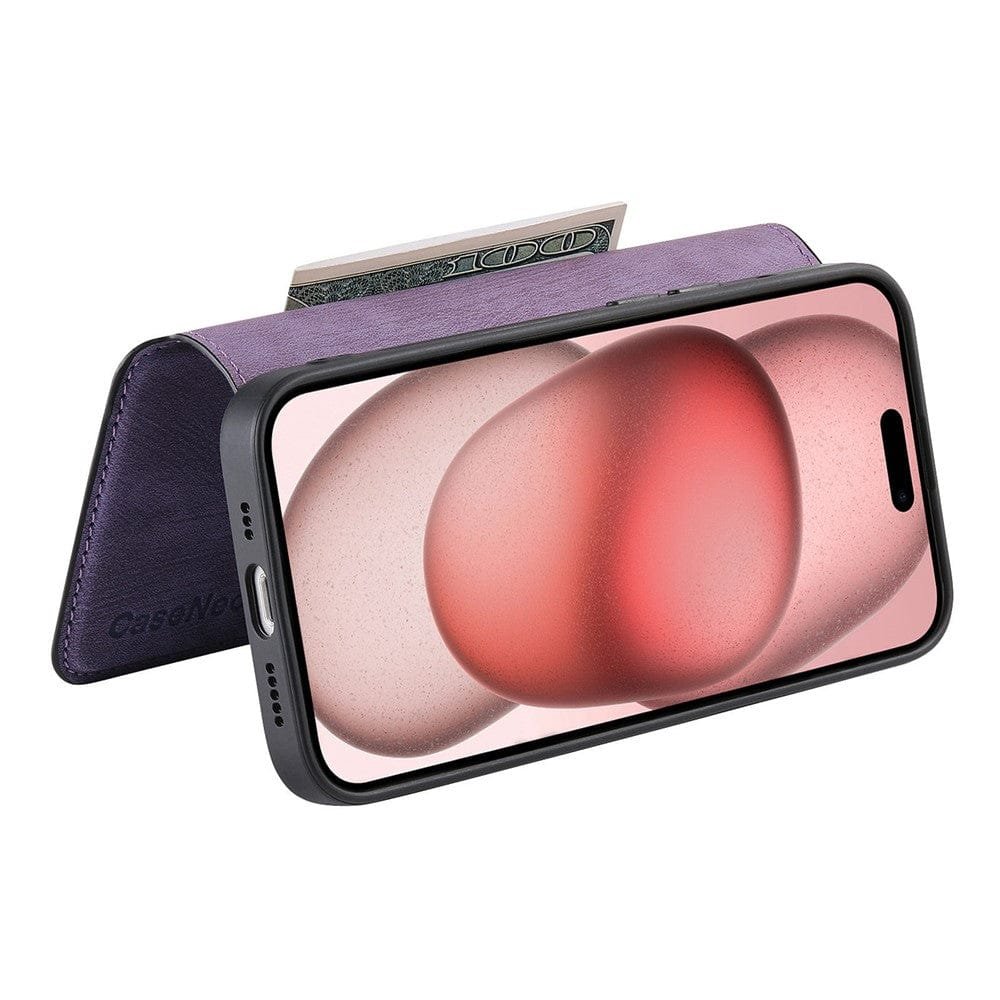 CASENEO MW-03 For iPhone 15 Plus Case Magnetic Detachable Wallet Leather Flip Phone Cover - Image 5