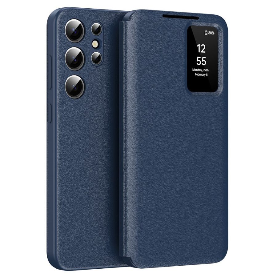 6601138053A-1 Flip Leather Case For Samsung Galaxy S24 Ultra / S24 Series with Smart View Window and Card Slot Phone Cover