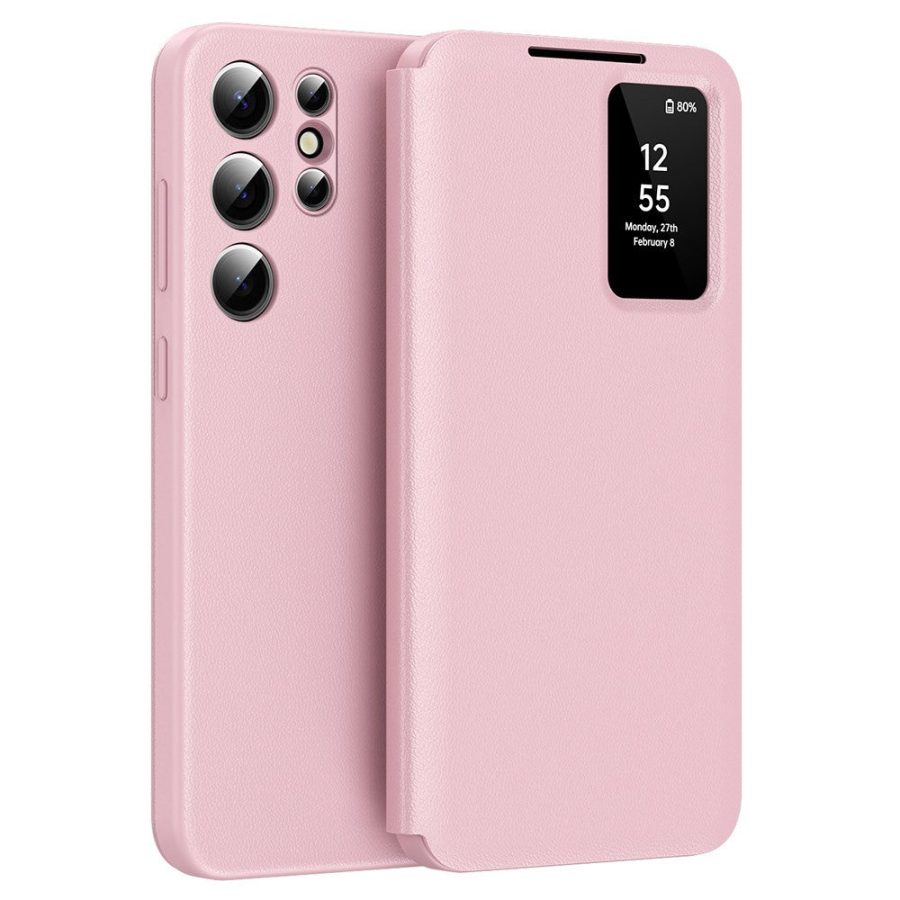 6601138053B-1 Flip Leather Case For Samsung Galaxy S24 Ultra / S24 Series with Smart View Window and Card Slot Phone Cover