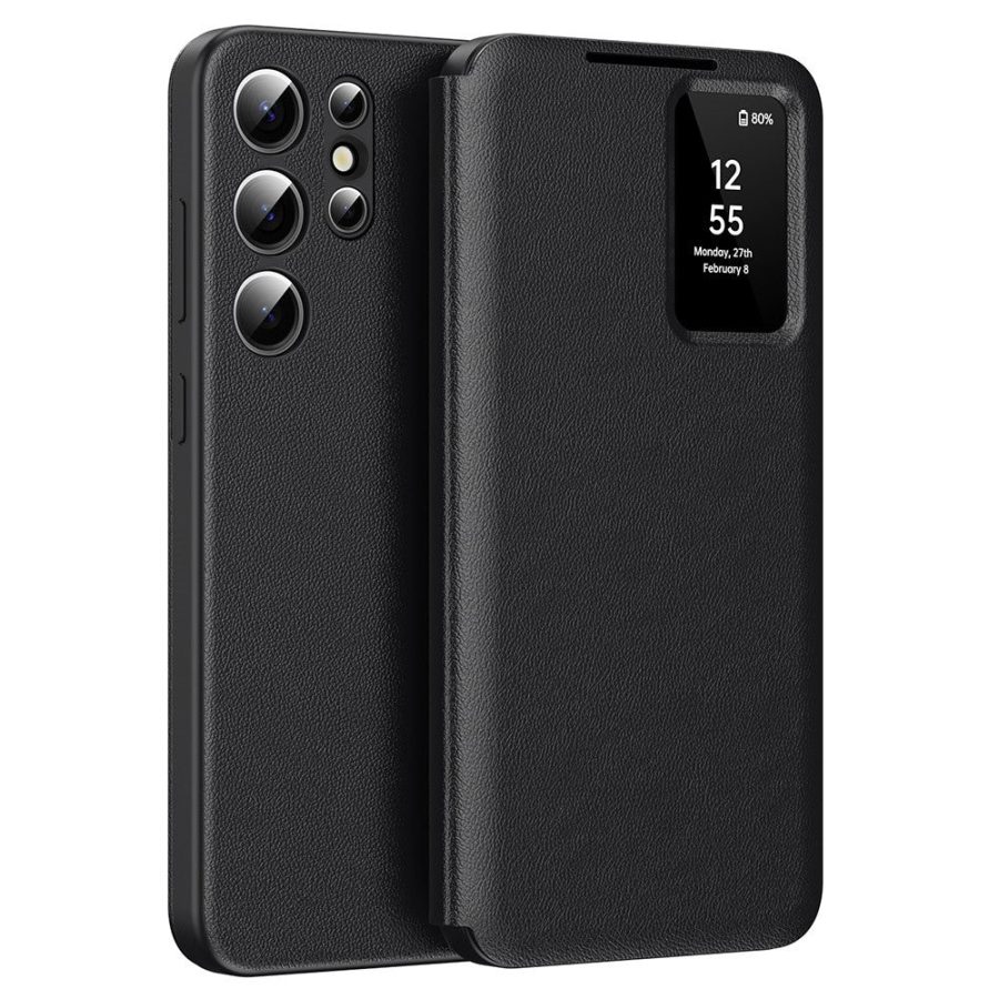 6601138053C-1 Flip Leather Case For Samsung Galaxy S24 Ultra / S24 Series with Smart View Window and Card Slot Phone Cover