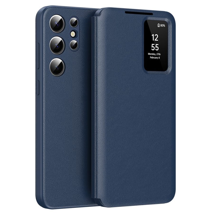 Flip Leather Case For Samsung Galaxy S22 Ultra / S22 Series with Smart View Window and Card Slot Phone Cover