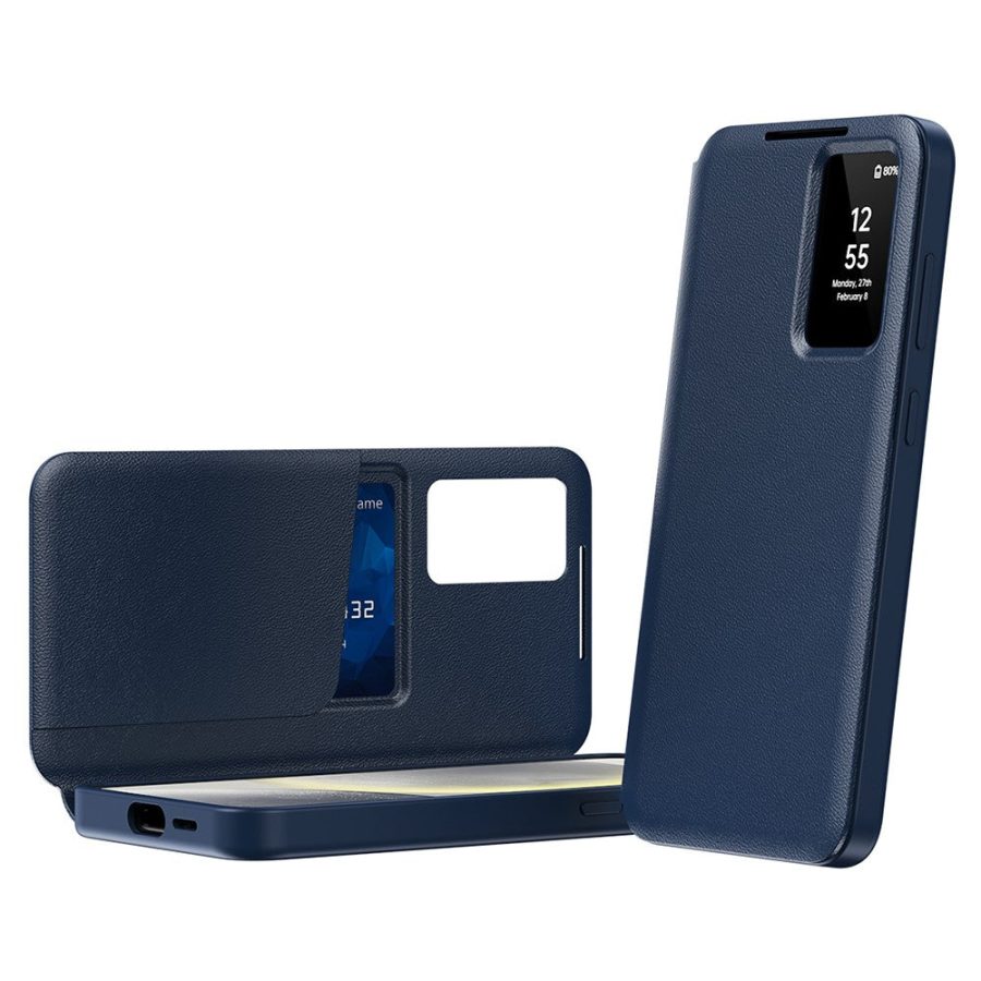 Flip Leather Case For Samsung Galaxy S22 Ultra / S22 Series with Smart View Window and Card Slot Phone Cover