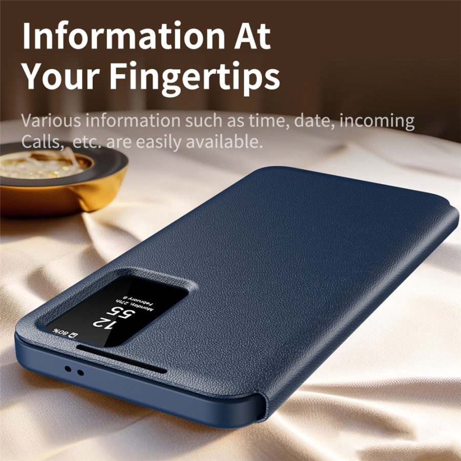 Flip Leather Case For Samsung Galaxy S22 Ultra / S22 Series with Smart View Window and Card Slot Phone Cover