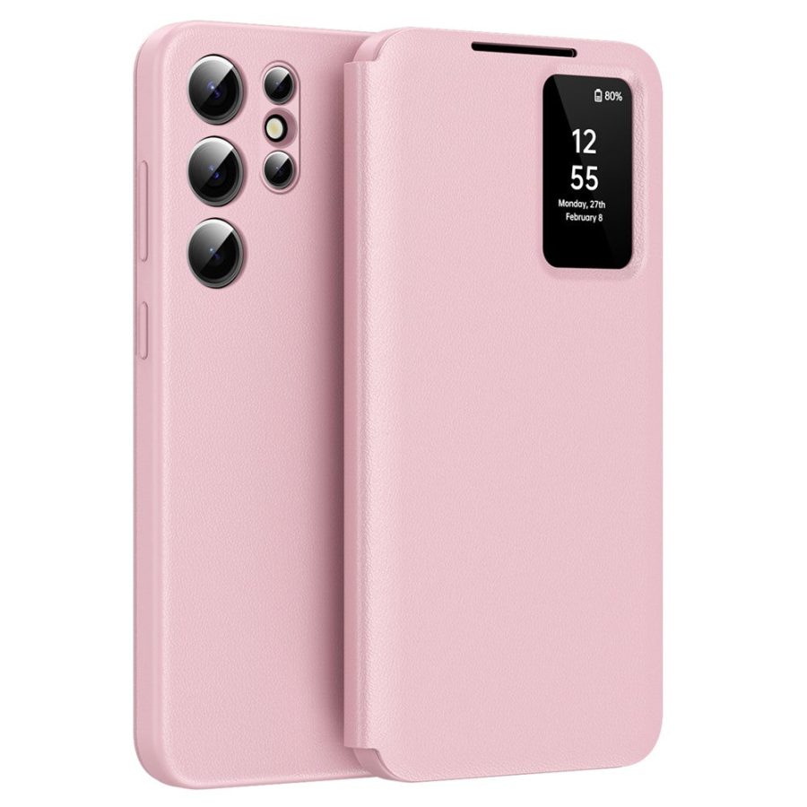 Flip Leather Case For Samsung Galaxy S22 Ultra / S22 Series with Smart View Window and Card Slot Phone Cover