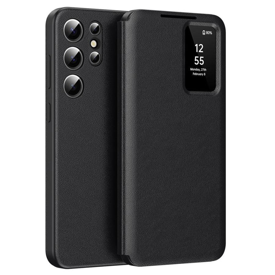 6601138069C-1 Flip Leather Case For Samsung Galaxy S25 Ultra / S25 Series with Smart View Window and Card Slot Phone Cover
