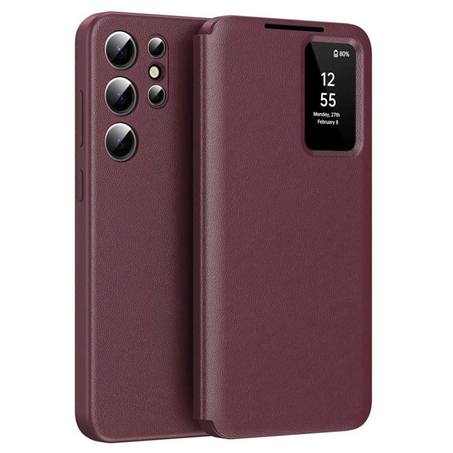 6601138069D-1 Flip Leather Case For Samsung Galaxy S25 Ultra / S25 Series with Smart View Window and Card Slot Phone Cover