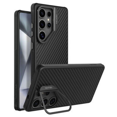 NILLKIN For Samsung Galaxy S25 Ultra Case Compatible with MagSafe TPU - Aramid Fiber Hollow Lens Kickstand Phone Cover