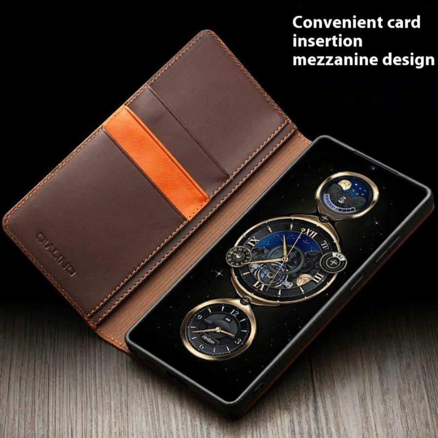 6601140203A-5 QIALINO For Samsung Galaxy S25 Ultra Case Wallet Flip Stand Genuine Leather Phone Cover