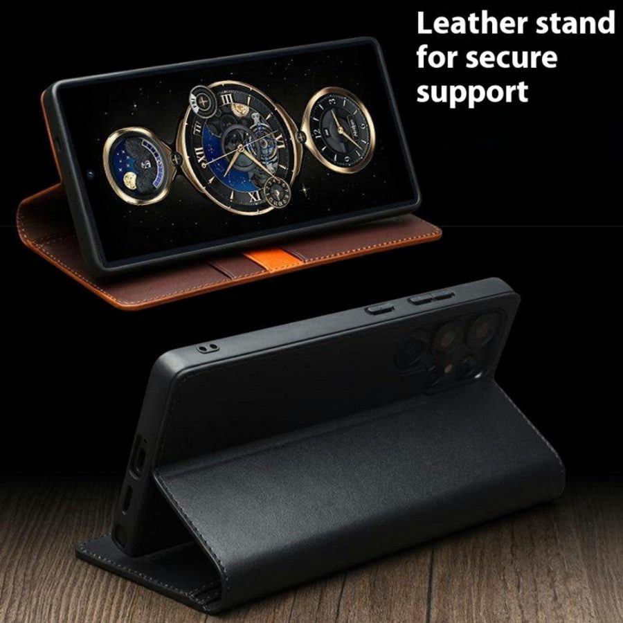 6601140203A-6 QIALINO For Samsung Galaxy S25 Ultra Case Wallet Flip Stand Genuine Leather Phone Cover