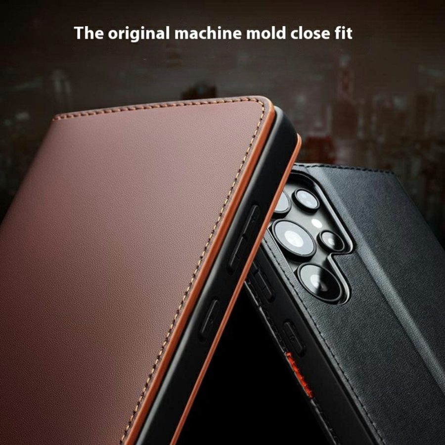 6601140203A-8 QIALINO For Samsung Galaxy S25 Ultra Case Wallet Flip Stand Genuine Leather Phone Cover