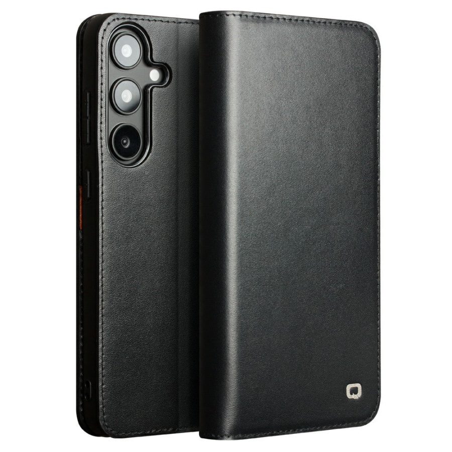 6601140204A-1 QIALINO For Samsung Galaxy S25+ Wallet Case Genuine Leather Flip Phone Cover